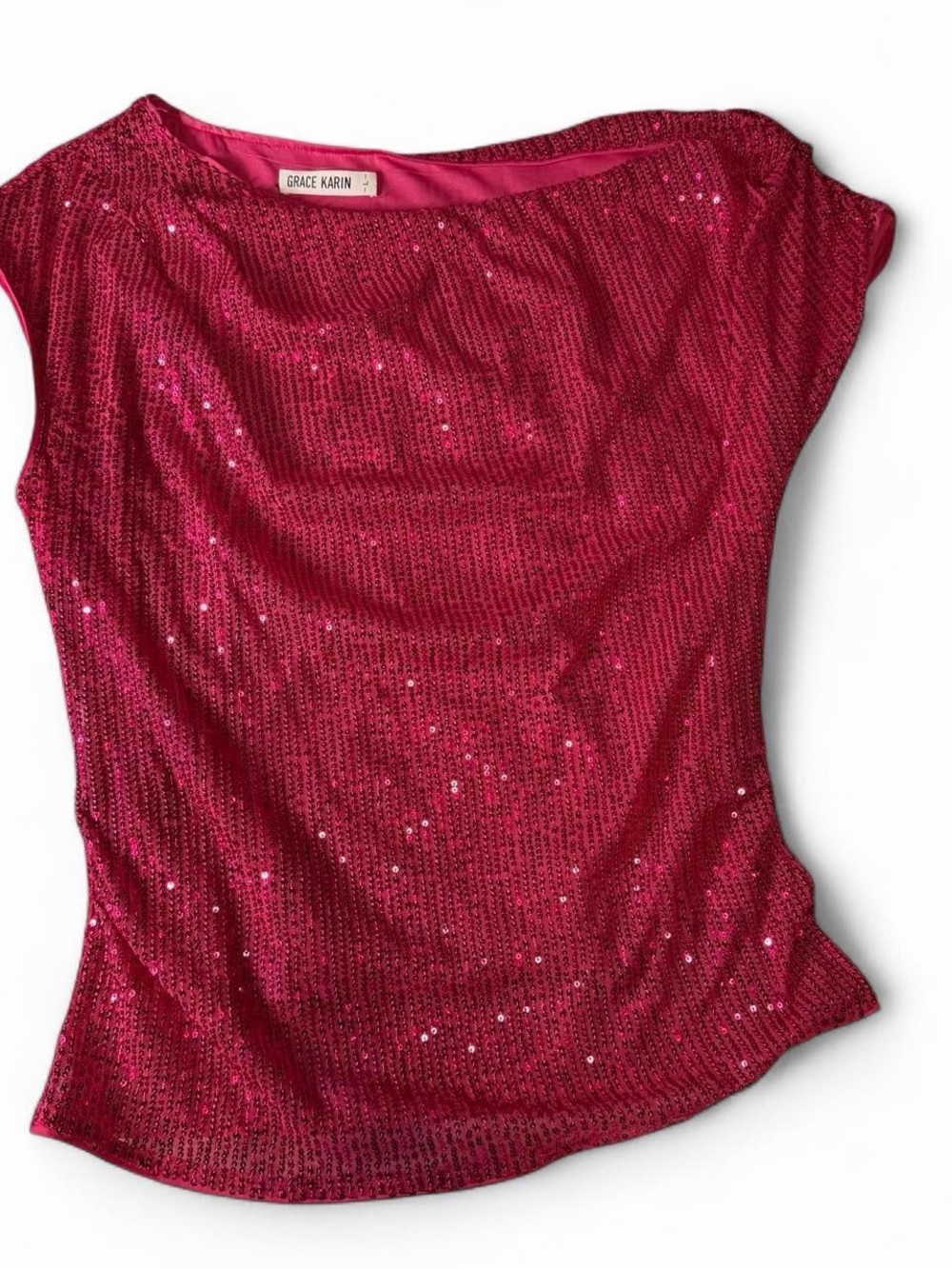 Grace Karin Hot Pink Sequin Cap-Sleeve Top